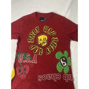 Preme Mens Large Red Graphic T-Shirt Skull Love Kills USA Streetwear Y2K